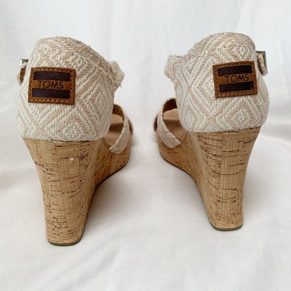 TOMS "Strappy Wedge" Natural Woven Diamond - Picture 4 of 6